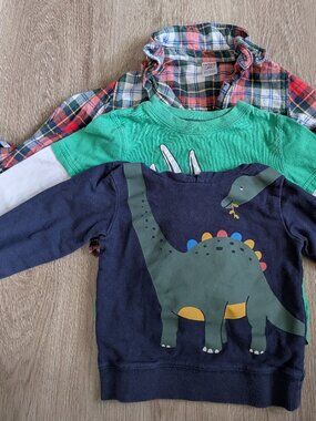 Carters Toddler Boy 2T 3pc Bundle Dino Sweatshirt Plaid Flannel Tee